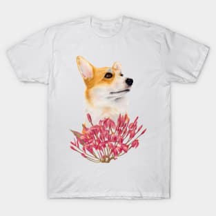 Corgi dog with flowers T-Shirt